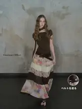 2点セット レディース フレアスカート ニットトップス バイカラー ボリューム 「UNSOYAO」