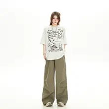カジュアル印刷のゆったり半袖Tシャツ【女性用・韓国風・五部袖】