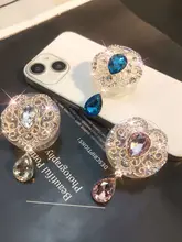 伸縮式指掛けスマホスタンド【クリスタル装飾・デスク用・折りたたみ式】