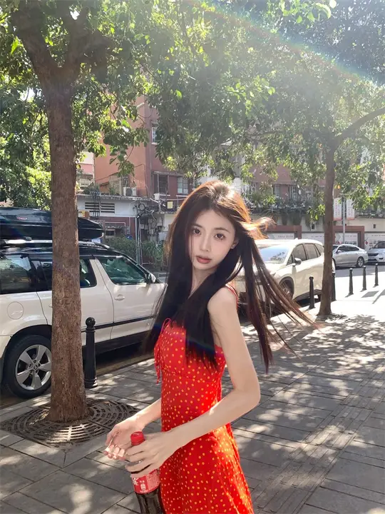 赤の水玉スリーブレスドレス【夏用・Aライン・フィット＆ウエスト調整】