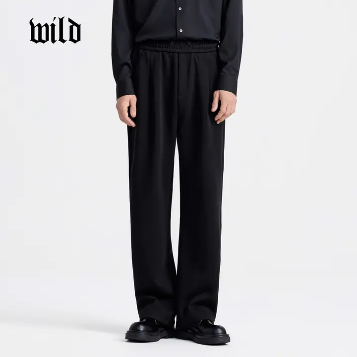 メンズストレートパンツ【黒・秋用・極上の柔らかさ・通勤カジュアル】（セットアップ対応）