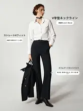 シャツ レディース 長袖 ドレープ感 着痩せ 小柄 オフィスカジュアル 通勤 面接 フォーマル 夏 ホワイト