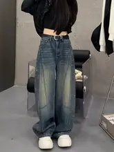 大きいサイズのデザインデニムパンツ【春夏用・薄手・ワイドレッグ・ストレート】（セットアップ対応）