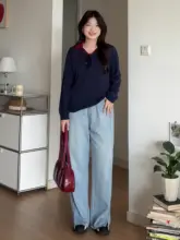 春用 ゆったりしたニットシャツ【長袖・襟付き・体型カバー】