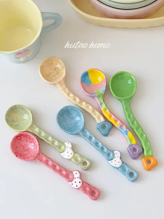 カラフルな手作り陶器コーヒースプーン【可愛いデザイン・韓国風・彩色】