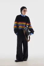 カラフルなボーダー柄ニットセーター【秋冬用・極上の柔らかさ・ユニセックス】（セットアップ対応）