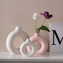 陶器の花瓶 円形 玄関 ホーム クリエイティブ ピンク 装飾品 アート飾り