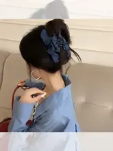 夏用デニムブルークラウド皺クリップヘアピン【ボリューム感・後頭部用】