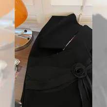 ローズプリン トのシフォン生地 ハイウエスト ワイドレッグパンツ【女性用・流れるようなシルエット・ブラック】（セットアップ対応）