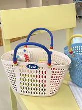 バスケット 収納かご 手提げ 編み込み メッシュ ビビッドカラー スーパー 買い物 ピクニック おやつ入れ