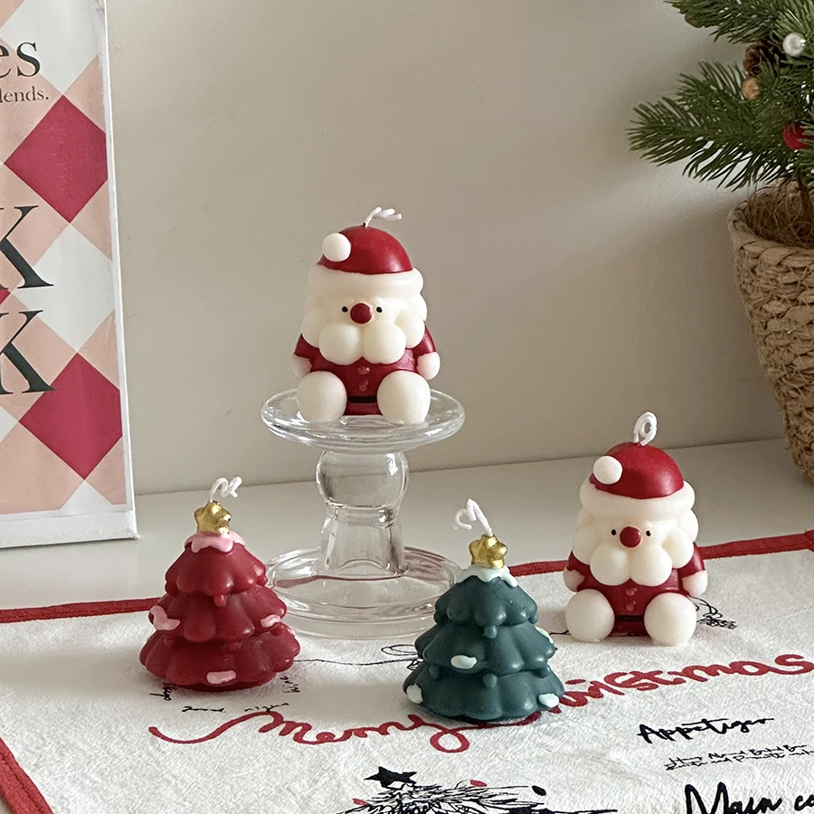クリスマスサンタ香りキャンドル用ガラスキャンドルホルダー：テーブルコーディネートに最適なインテリアアクセサリー
