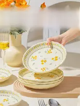 手描きの高品質陶器製プレートセット【クリーム風・家庭用・おしゃれなデザイン】（セットアップ対応）