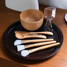 高品質SPA木製竹製フェイスマスクボウルとシリコンブラシのスキンケアツール（セットアップ対応）