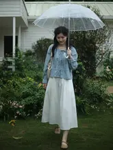 高腰Aライン半身スカート【春秋用・パラソルシルエット・ホワイト・体型カバー】