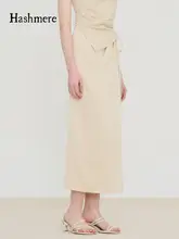 抽绳デザインのひだ付きラップスカート【涼感のあるアセテート・スタイル】