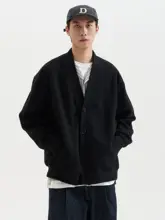 BUTTBILL メンズ 400Gワッフル素材カーディガン【レトロ・Vネック・長袖】