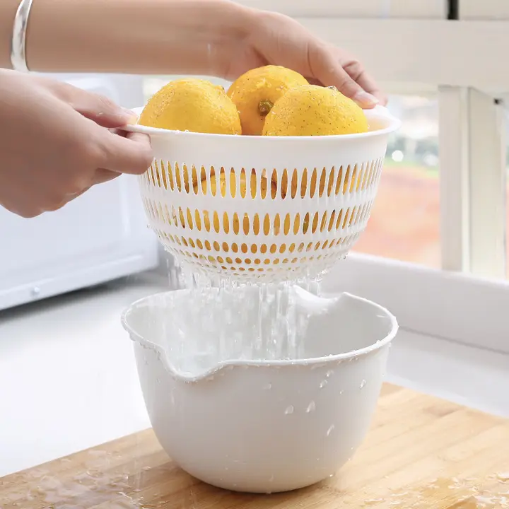 便利な二層水切りバスケット【プラスチック製・キッチン用・洗面器としても使用可】