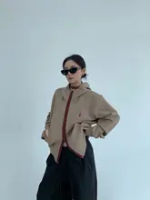 春用アメリカンスタイルのカラー配色ジップアップ短丈フィットフード付きジャケット【レトロデザイン・カジュアル】