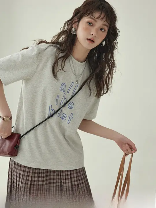 北岛AMUU レディース プリント入りラウンドネックショートTシャツ【夏用・ゆったりシルエット】