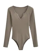 Vネッククールカラー伸縮性ボディスーツ【アメリカンスタイル・春用・タイトフィット】