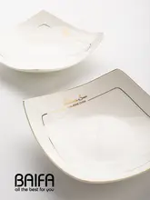 家庭用 高級感のある金縁四角プレート【高級骨瓷・ディープディッシュ】（セットアップ対応）