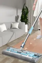 マイクロファイバー付きフラットモップ【家庭用・便利なクリーニング用具・タオル取り付け可能】