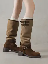 真皮製 膝上丈 レディースロングブーツ【太ヒール・ライダー風・秋冬用】