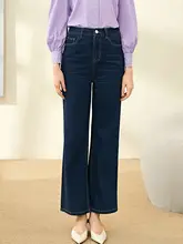 高腰ストレートデニムパンツ【女性用・スリム・ストレッチ・深い青】