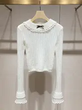 高級感あふれる可愛いニットトップス【フリル襟・リボン付き・フィットデザイン】