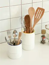 シンプルな陶器製の水切り筒・箸スタンド【キッチン用・調理器具収納】