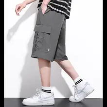 メンズ夏用薄手アイスシルク作業用ショートパンツ【グレー・速乾・フィット・5分丈】