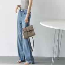 女性用デニムパンツ【コットンブレンド・ストレート・ゆったりシルエット】（セットアップ対応）