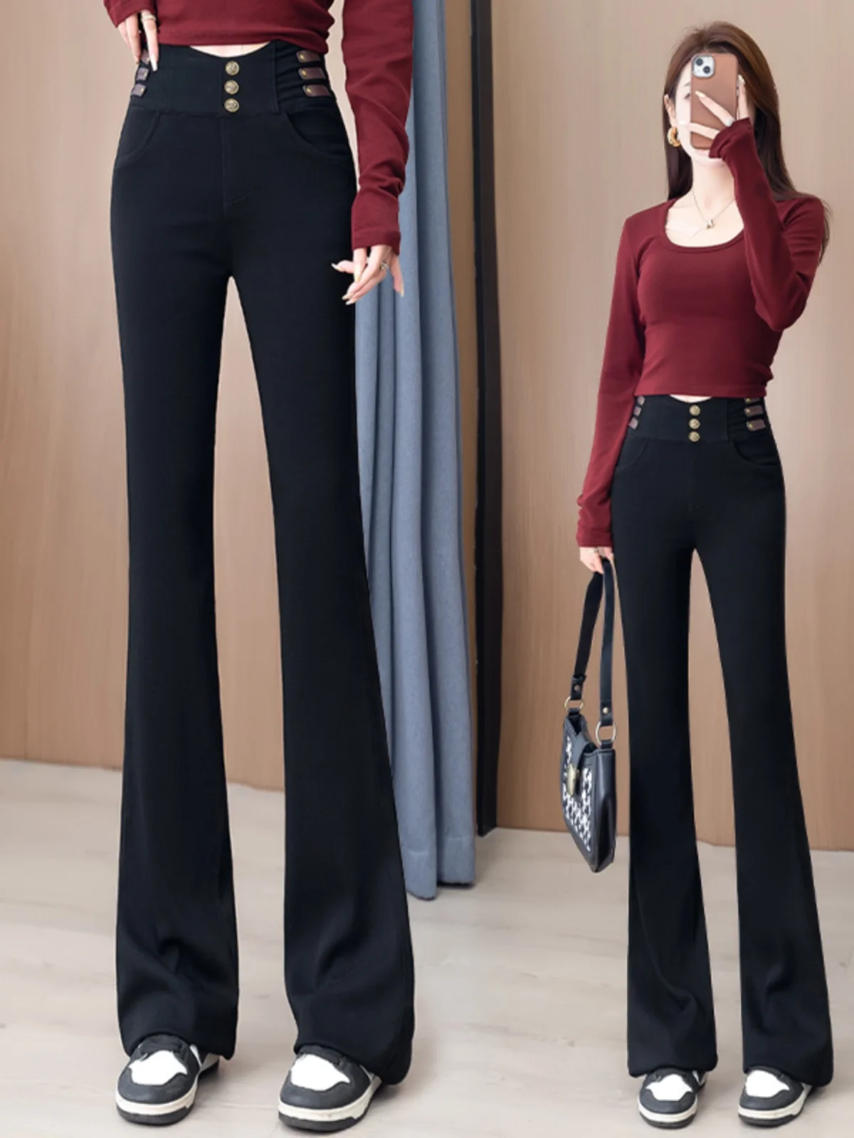 ブラックデニム コーデ 失敗しないガイド｜高腰ストレッチフレアパンツの実測解説