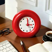 シンプルな円形レッドクロック【家庭用・リビング・寝室・デザイン性の高いテーブル飾り】