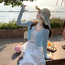 薄手のブルーカーディガン【夏用・ノースリーブトップスに最適・UVカット】