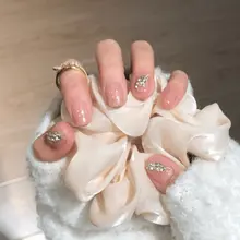 透明感のある単色デザインの手作りネイルチップ【妊婦・花嫁向け・簡単装着・ショートタイプ・取り外し可能】