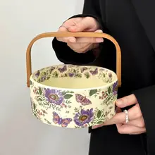 ビンテージデザインの紫菀花陶器製フルーツバスケット【おしゃれな家庭用・スナック皿】
