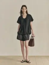 したデザインの女性用カジュアルショートパンツ【ウエストゴム・ストレートシルエット・夏用】（セットアップ対応）