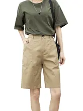 カーキ色 ワークショートパンツ レディース【夏用・薄手・5分丈・大きいサイズ・カジュアル】