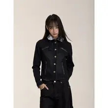 美ラインのデニムジャケット【春用・チェック柄・スタンドカラー・女性用】