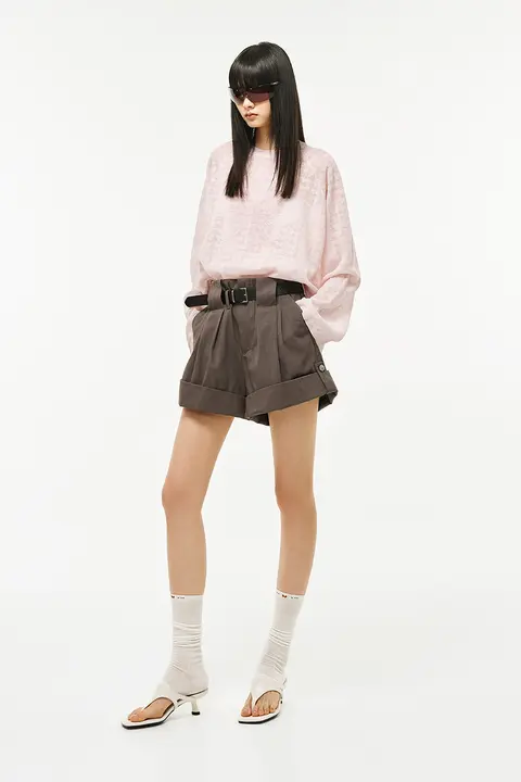 春季新作の可愛いデザイン！コットンポケット付きショートパンツ【巻き縁・エフォートレススタイル】（セットアップ対応）