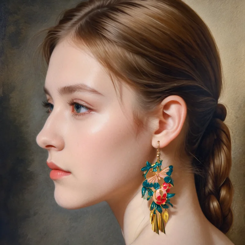 新中式デザインの蝶モチーフイヤリング【レトロ国風・古装や旗袍に最適】