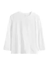 快適な着心地！長袖女性用純綿Tシャツ【白・春秋用・クルーネック・ルーズフィット・外出可能】