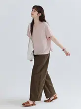 ピンクラインのオーバーサイズショートTシャツ【サイドスリット・夏用・フィット】
