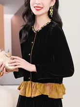 シルクベルベットカーディガン【秋冬用・ピンク・フリル袖・レトロデザイン】