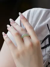 和田玉製 素圈リング【女性用・晴水冰種・緑玉石・新中式】