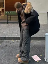アメリカンカジュアルスタイルのフリース  付きフードダウンコート【ブラック・厚手・大きいサイズ・女性用】（セットアップ対応）