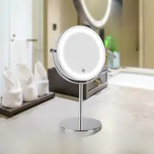 LEDライト付き充電式両面化粧鏡【3倍・5倍・10倍拡大・デスクトップ用金属製】