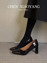 本革製 ブラック セクシー エナメル ハイヒール【スクエアトゥ・太ヒール・カジュアルデザイン・レディース】