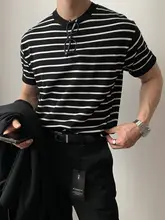 Tシャツ メンズ 半袖 白黒ボーダー クルーネック ルーズ ストリート 夏 定番